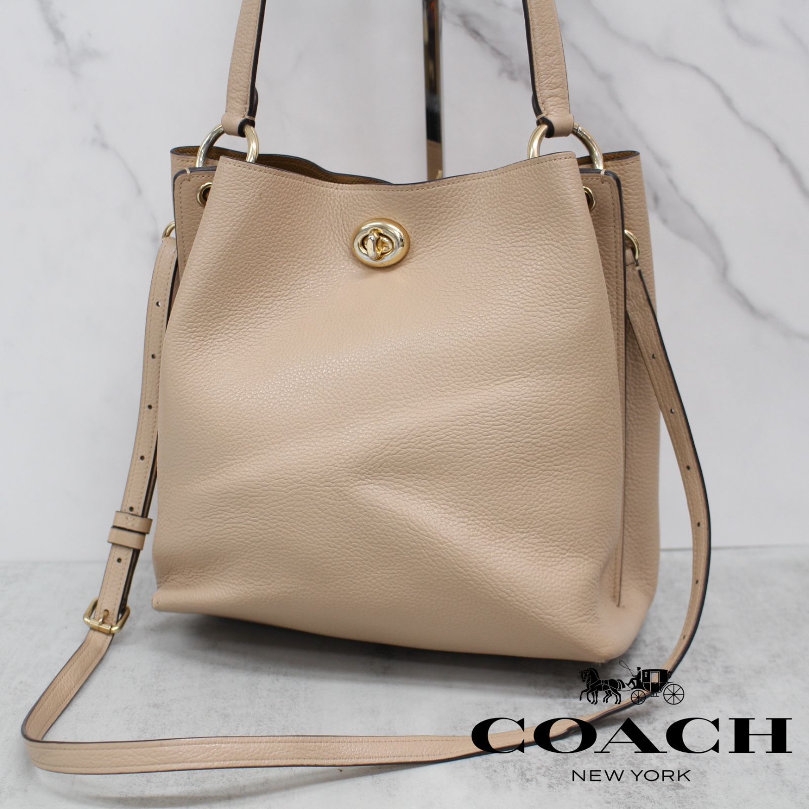 S008)COACH チャーリーバケット 2wayショルダーバッグ ベージュ 55200