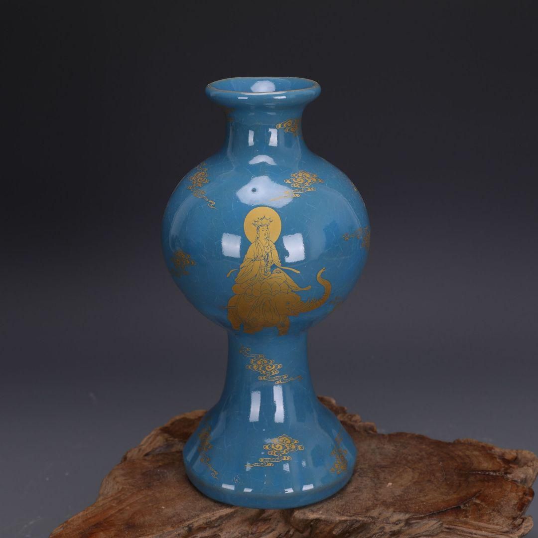 宋代汝窯天青釉蒔絵仏像紋梅瓶  景徳鎮 陶磁器 装飾品 現代工芸品 美術品 置物 宋代汝窯天青釉蒔絵仏像紋梅瓶 景徳鎮 陶磁器 装飾品 現代工芸品