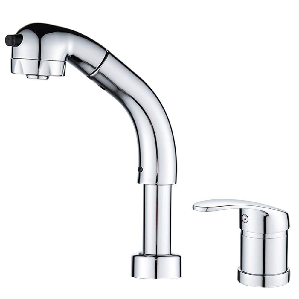 人気商品 真鍮 取り付けホース付き 吐水口昇降 360°回転 ２つの水流モード ホース引き出し式 2穴台付き 研磨 シングルレバー混合栓 洗髪用 ツーホール式 洗面水栓 洗面台蛇口 Maynosi