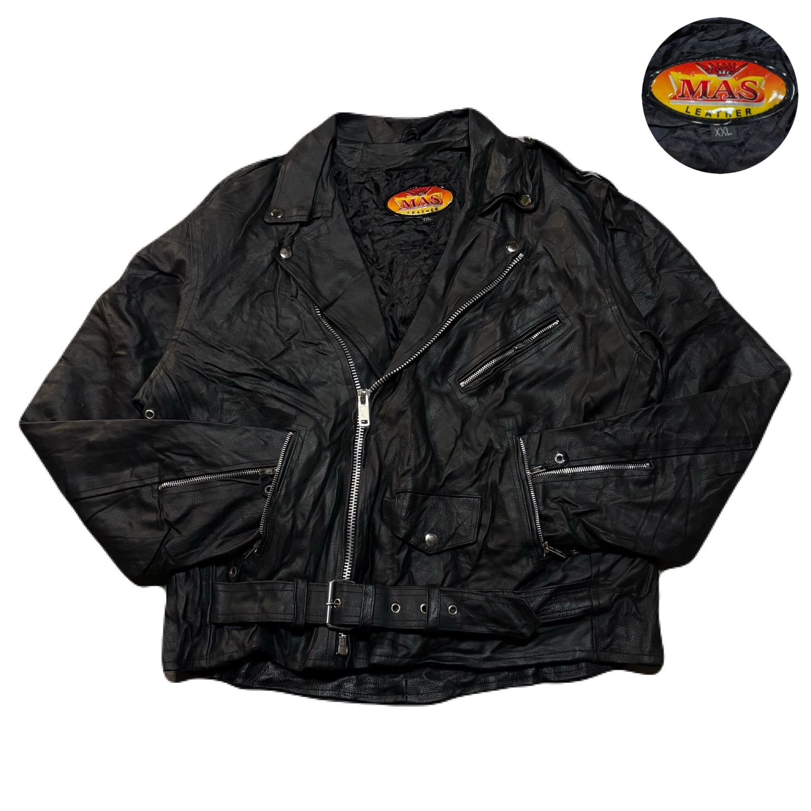 ヴィンテージ DoubleRiderJacket レザージャケット 牛革 黒 S ジャケット メンズ 革ジャン 馬革 ホースハイド レザー