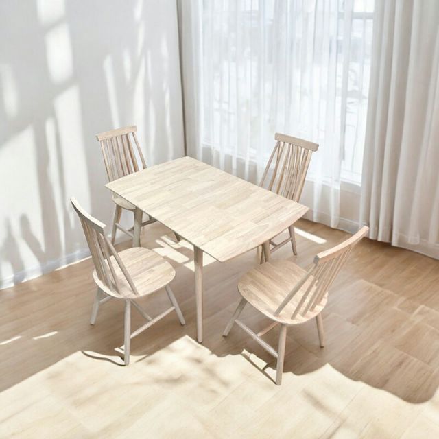 ダイニング 5点セット テーブル チェア4脚 伸縮式 3WAY 天然木材 ラバーウッド 伸長式 折り畳み式 木製 カラー ホワイトウォッシュ SW-5PS SW925 SW306ｘ4