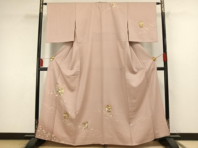 平和屋着物▽訪問着 単衣 駒刺繍 陶器草花文 金彩 正絹 AAAW1502fy
