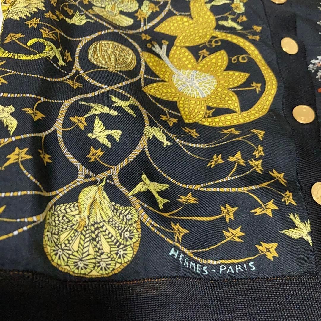 【極美品】HERMES エルメス カーディガン シルク ロゴ 金ボタン 36 極美品】HERMES エルメス カーディガン シルク ロゴ 金ボタン 36
