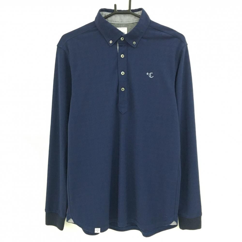 キャロウェイ 長袖ポロシャツ ネイビー 千鳥柄地模様 胸元刺しゅう