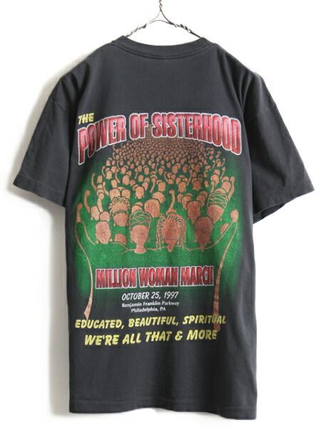 お得なクーポン配布中!】 90s ☆ 97年製 MILLION WOMAN MARCH 両面 プリント 半袖 Tシャツ メンズ XL 古着  90年代 ブラック カルチャー ヒップホップ 当時物 黒| 中古 90's オールド クーポン配布中！ Master Plan メルカリ