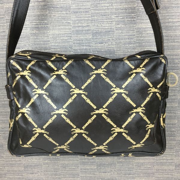 LONGCHAMP/ロンシャン レザー ショルダーバッグ ダークブラウン/焦げ茶 