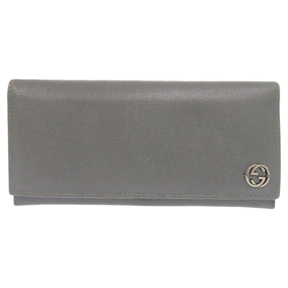 グッチ インターロッキングG 256348 レザー グレー 長財布 0803 GUCCI メンズ
