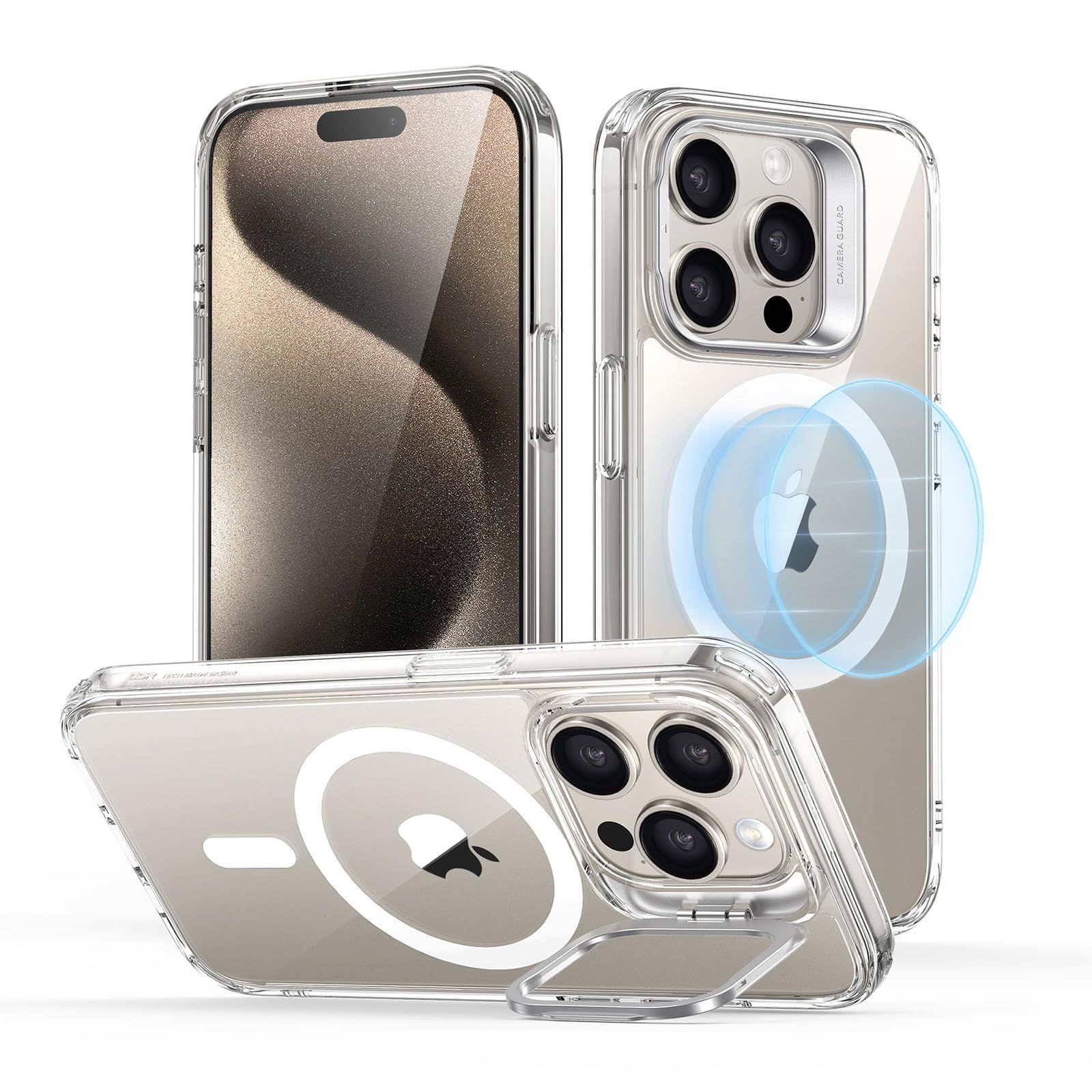 【新着商品】【デザイン受賞シリーズ！】ESR いphone15Pro ケース iPhone15Pro ケース MagSafe対応 隠しスタンド 調整可能 ワイヤレス充電対応 米軍MIL規格 耐衝撃 傷防止 軽量 高い透明度 iPhone 15 Pro 