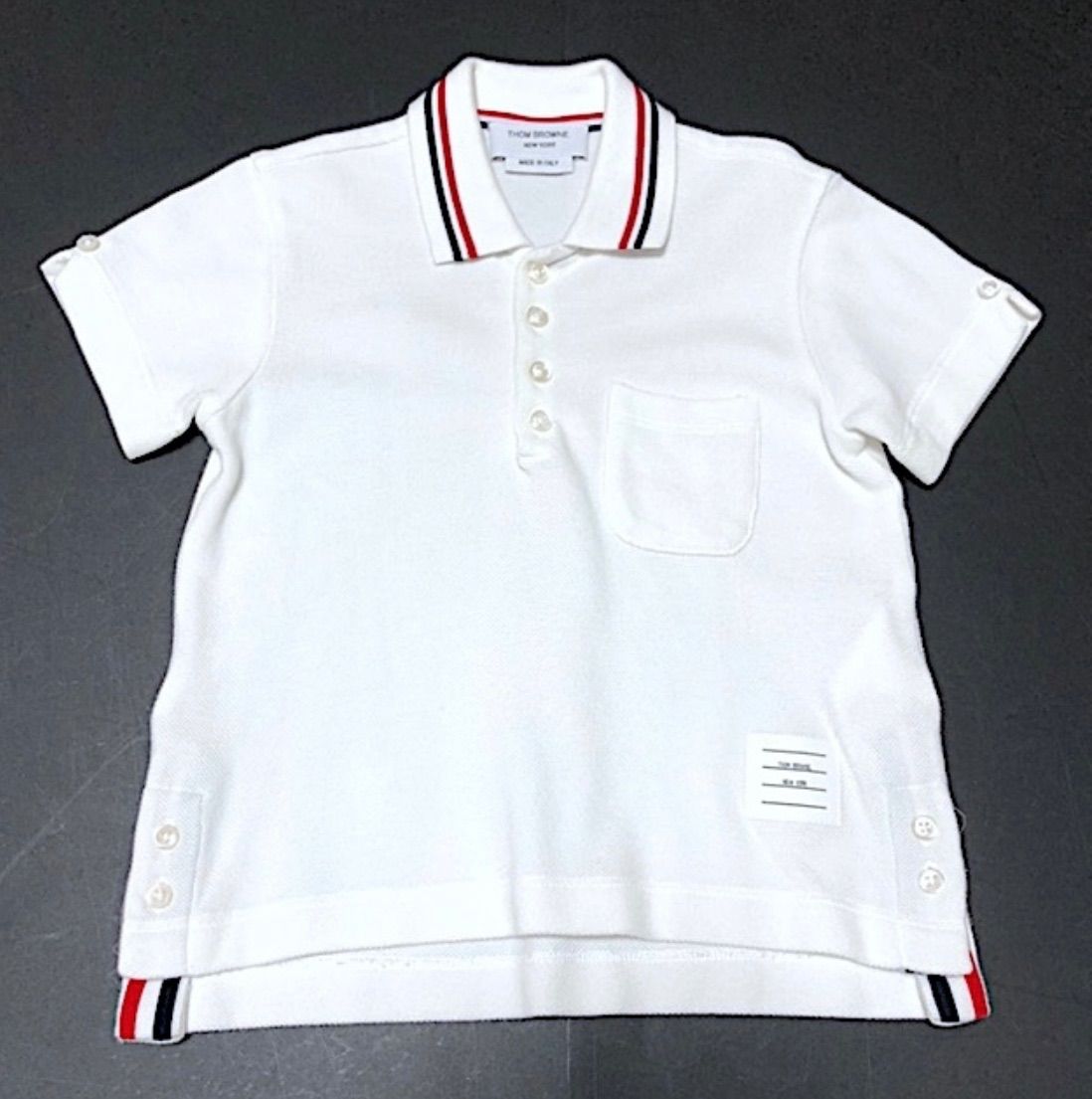 【美品】トムブラウン ポロシャツ 白 サイズ2 トリコロール 日本製 正規品 美品】トムブラウン ポロシャツ 白 サイズ2 トリコロール 日本製 正規