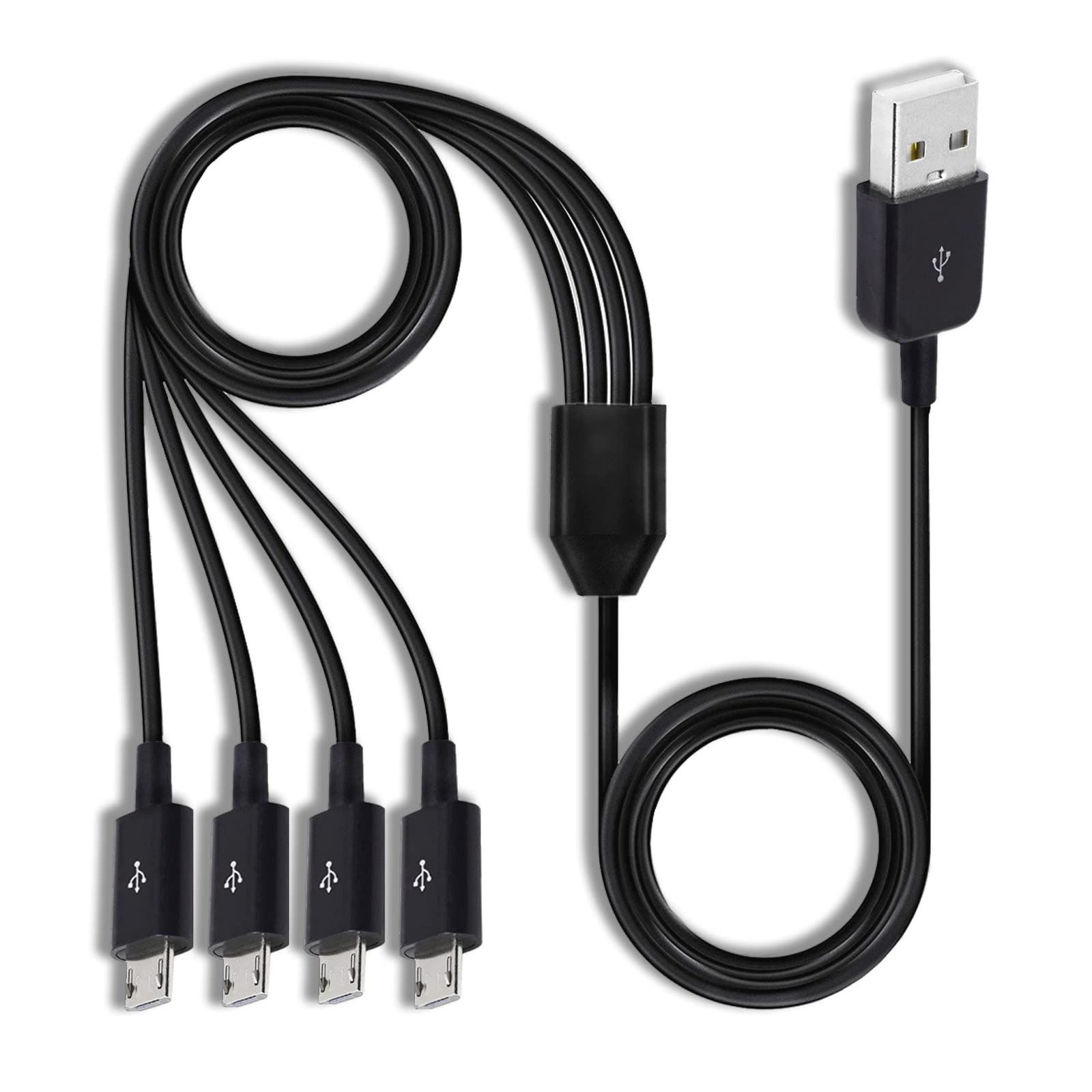 マイクロUSBスプリッターケーブル マイクロUSBマルチ充電ケーブル [4イン1] マルチマイクロUSB充電ケーブル USB 2.0タイプAオス - 4つのマイクロUSBオスアダプター データ同期と充電の両方に対応 