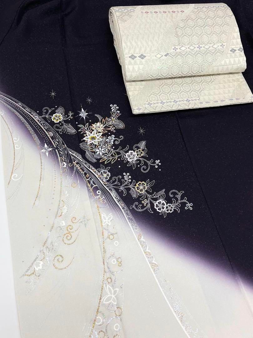 付け下げ 袋帯 セット 螺鈿 輪奈織 玉虫色 銀通し ストーン グリッター 正絹