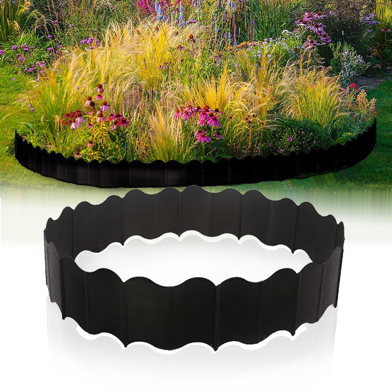 新品 Rimikuru ガーデンエッジ フェンス 花壇 土留め 芝生 根止め 20/40/60枚組 仕切り 柵 ガーデンフェンス (20枚組 ブラック)