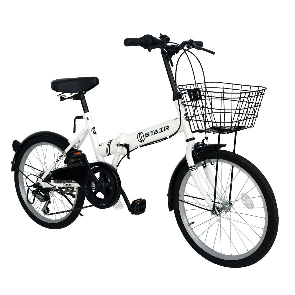 折りたたみ自転車 折り畳み自転車 20インチ シマノ６段変速 カゴ付 ワイヤ錠 ライトのプレゼント付き 前後泥除け装備 ハンドルの高さ調節できる 小径車 ミニベロ