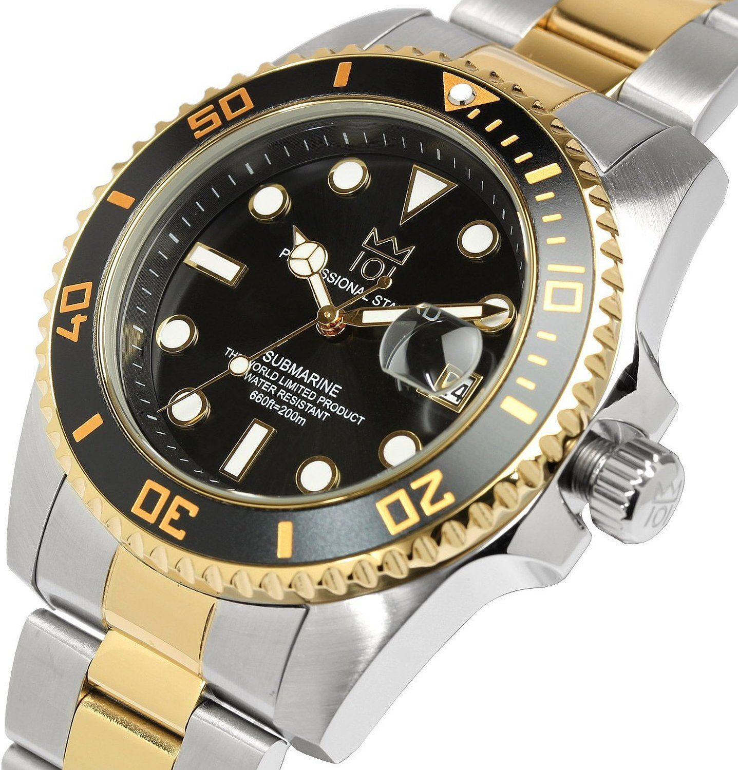  ヒャクイチ クォーツ No 1 ダイバーズウォッチ 日付表示 101 20気圧防水 腕時計 HYAKU 001 ブラック ゴールド 腕時計(デジタル) 時計