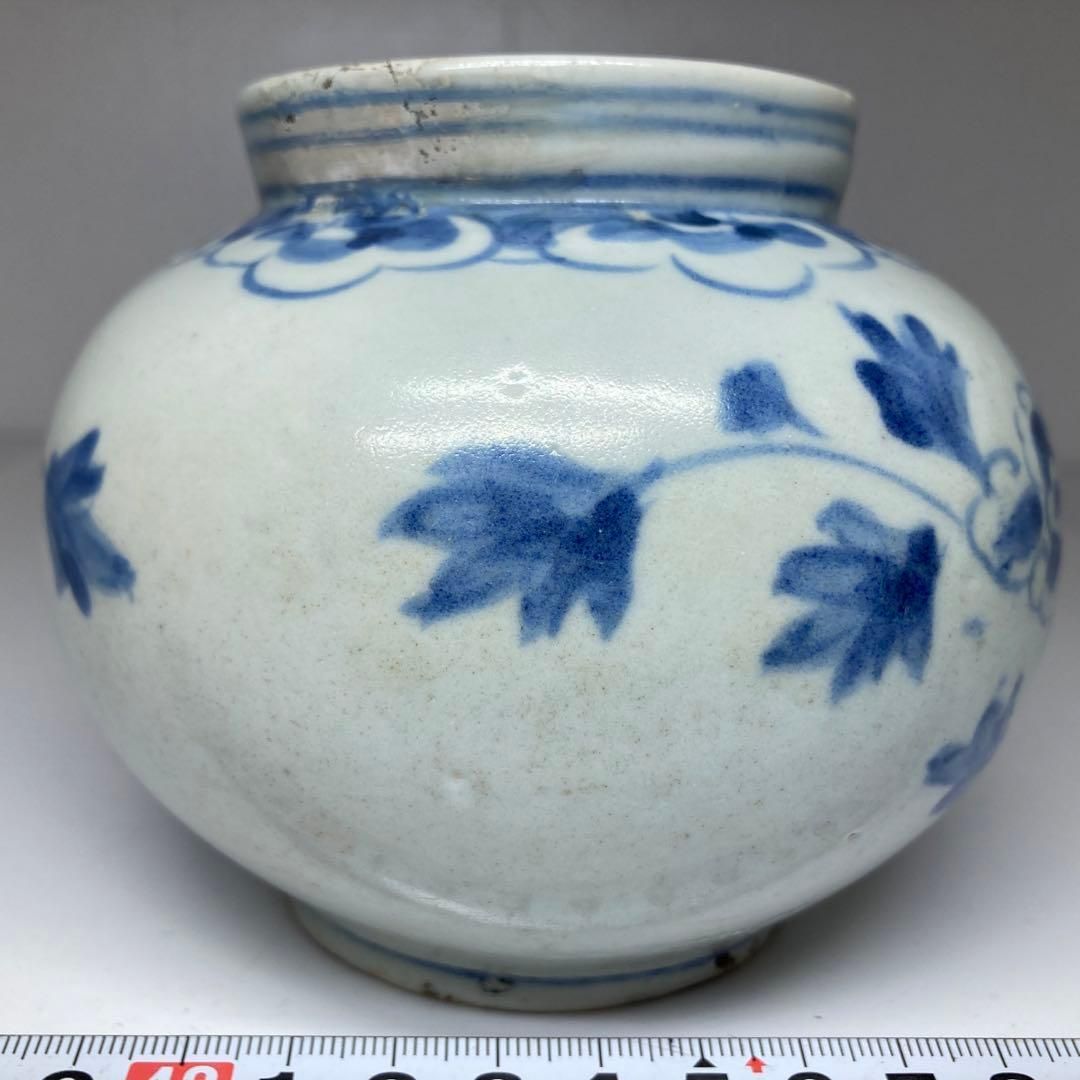 李朝　上手　染付　丸壺　箱付　高さ9.7㎝　トトチ　東な6-1228☆2F 李朝 上手 染付 丸壺 箱付 高さ9.7㎝ トトチ 東な6-1228☆2F