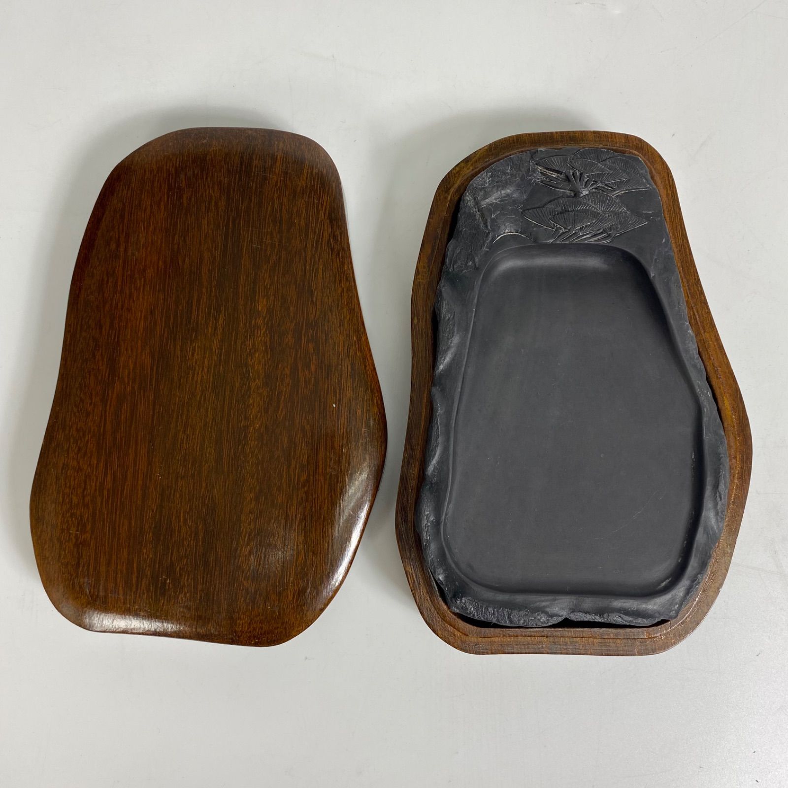 端渓硯 松彫刻 硯 木箱付き 中国硯 唐硯 文房四宝 書道用品 墨磨き