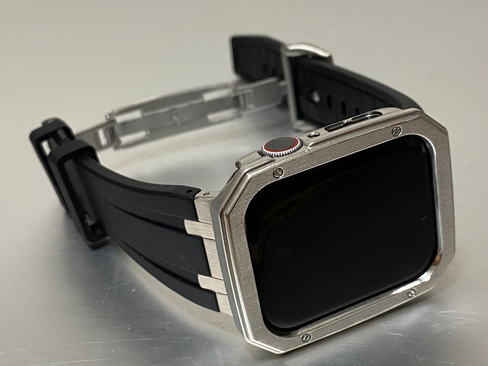 シームレス アップルウォッチ ラバーベルト Apple Watch ケース シルバー カバー 40 41 44 45 49mm ウルトラ ultra Apple Watch バンド box入り ランク