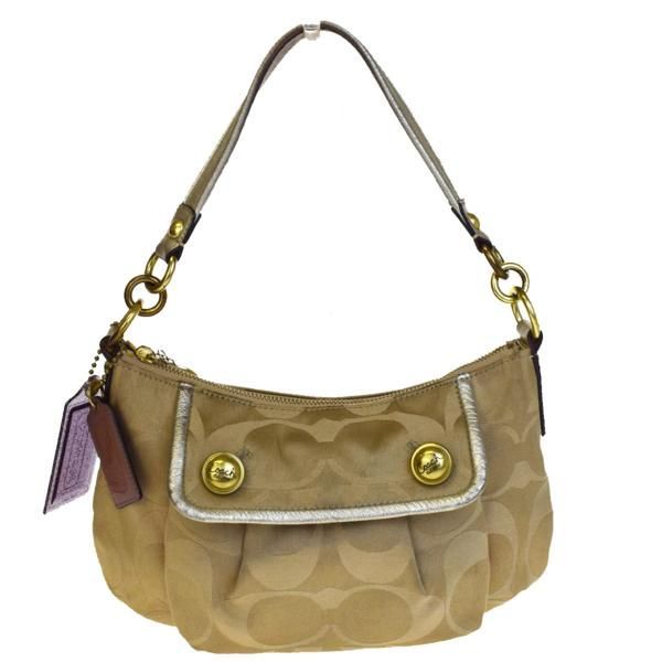 【中古】 コーチ COACH シグネチャー ショルダーバッグ ハンドバッグ ベージュ キャンバス レザー 13833 03H1397
