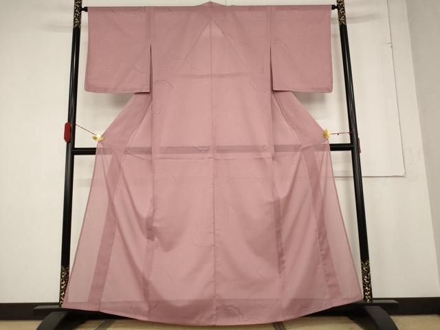 平和屋着物＊夏物 色無地 絽 雲取り紋紗 退紅色 洗える着物 AABB5902st