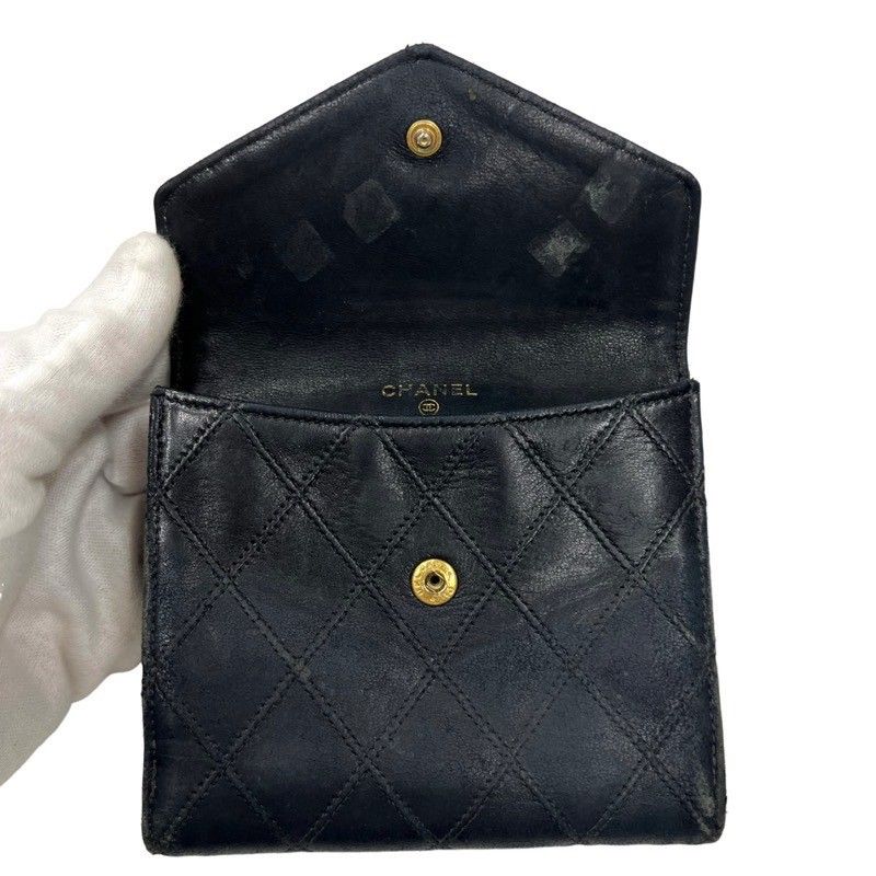 CHANEL シャネル ビコローレ Wホック ブラック ラムスキン 二