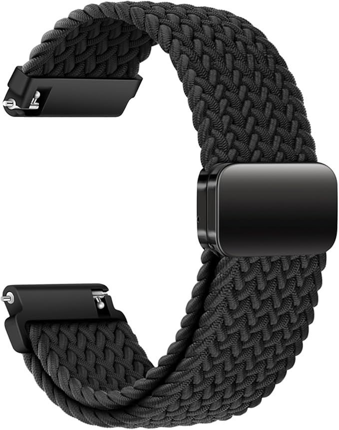 [AGUPERFIT] クイックリリース バンド 20mm、ナイロン編み伸縮性ベルト 無段階に調整なマグネットバックル付き スマートウォッチ 交換ベルト 時計交換用バンド (20mm， ブラック)
