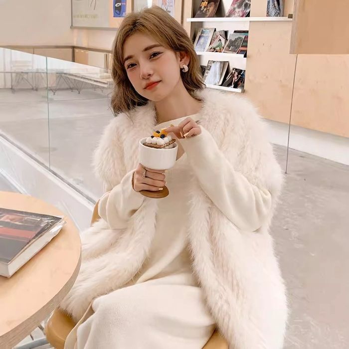 ファー ベスト レディース ふわふわ ベスト ノーカラー ジレ