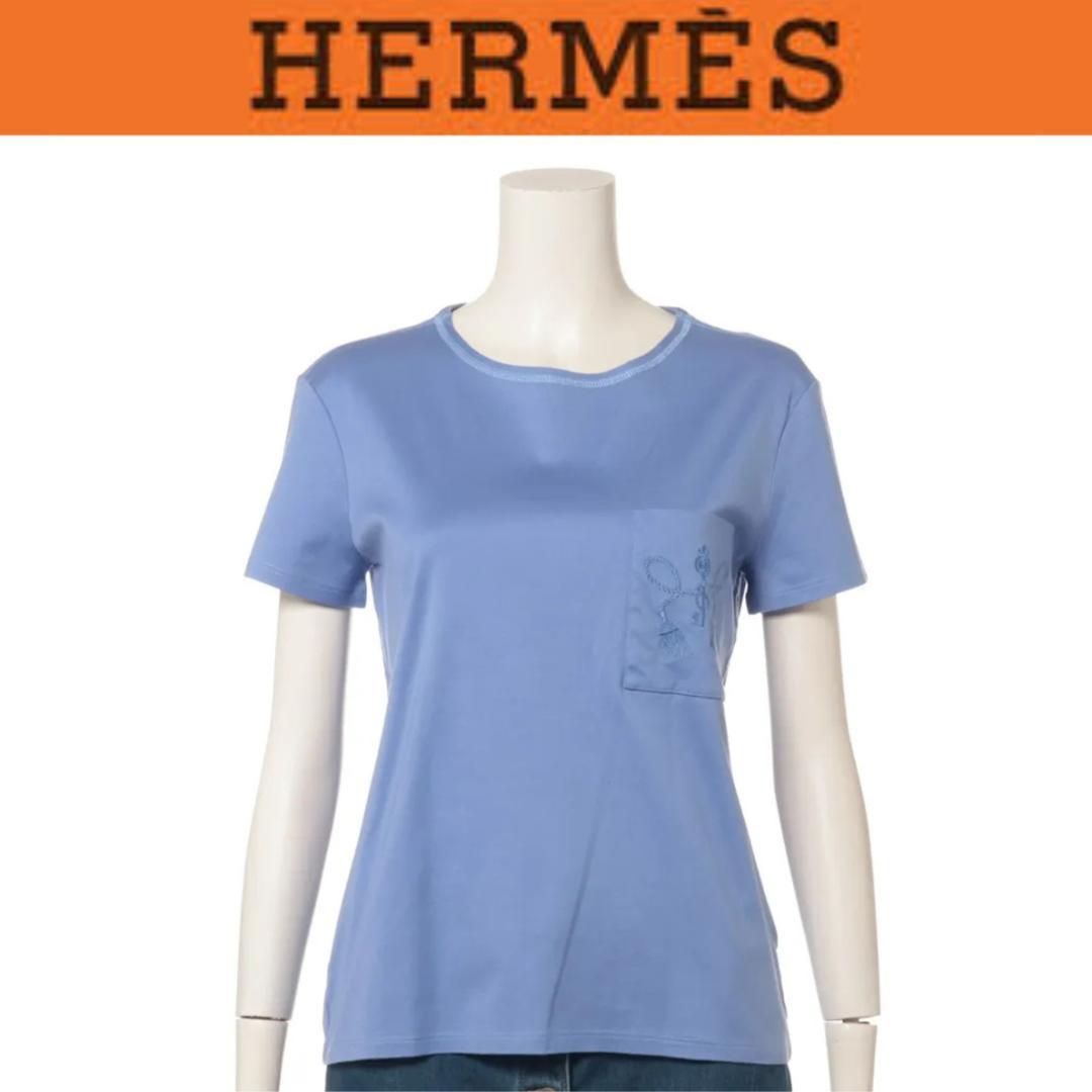 HERMES エルメス レディース コットン Tシャツ ライトブルー