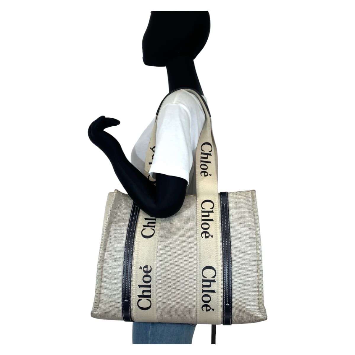 Chloe クロエ ウッディ ミディアム ホワイト 白 キャンバス ショルダー 