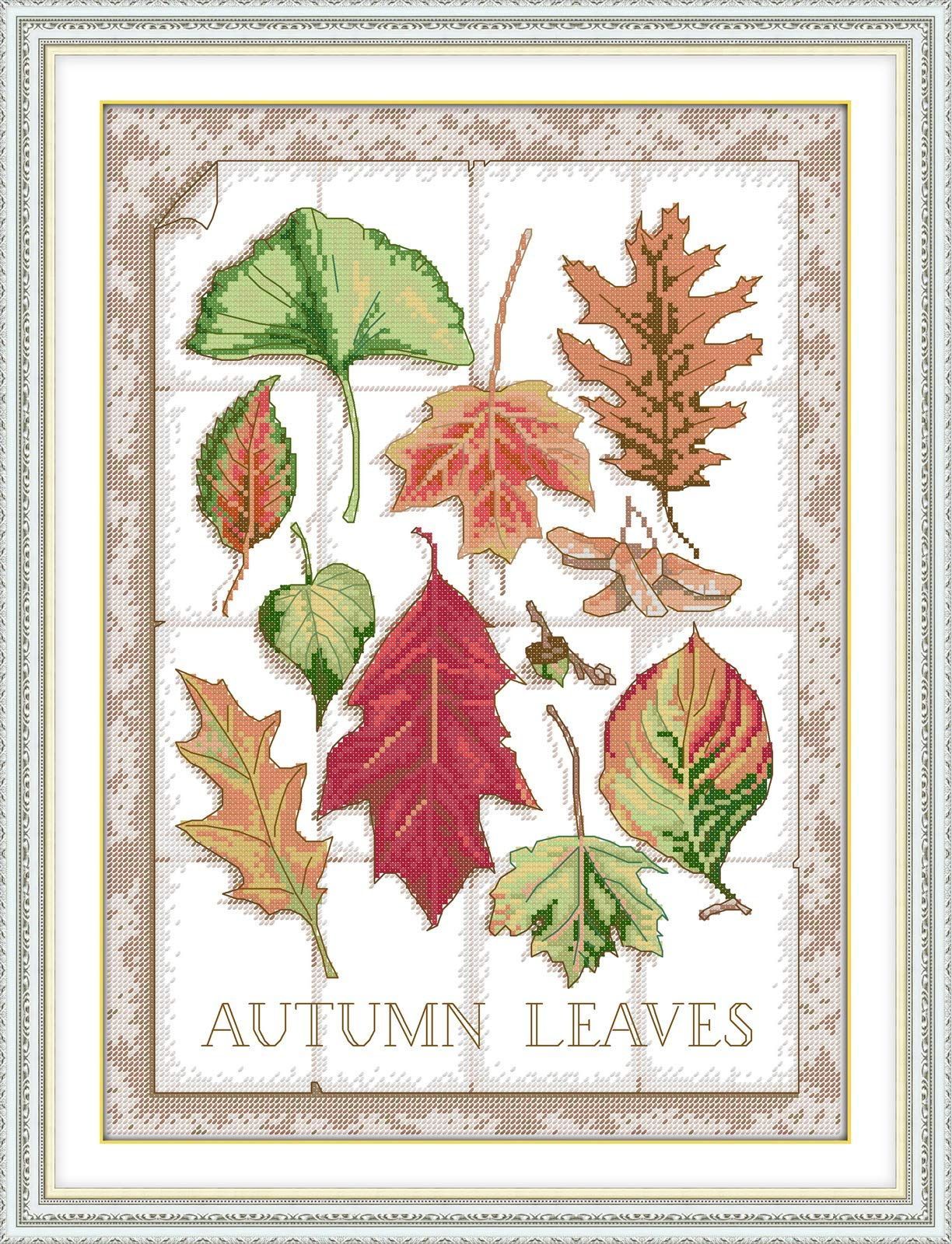 Joy Sunday クロスステッチキット 14CT 刻印入り秋の葉 13インチx17.3