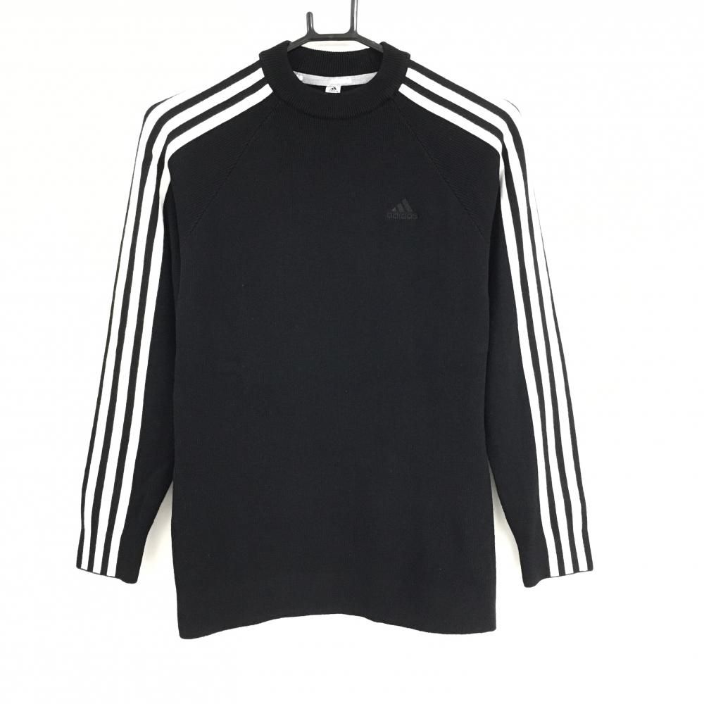特価【美品】アディダス セーター 黒×白 ニット ウール混 袖ライン レディース L ゴルフウェア adidas