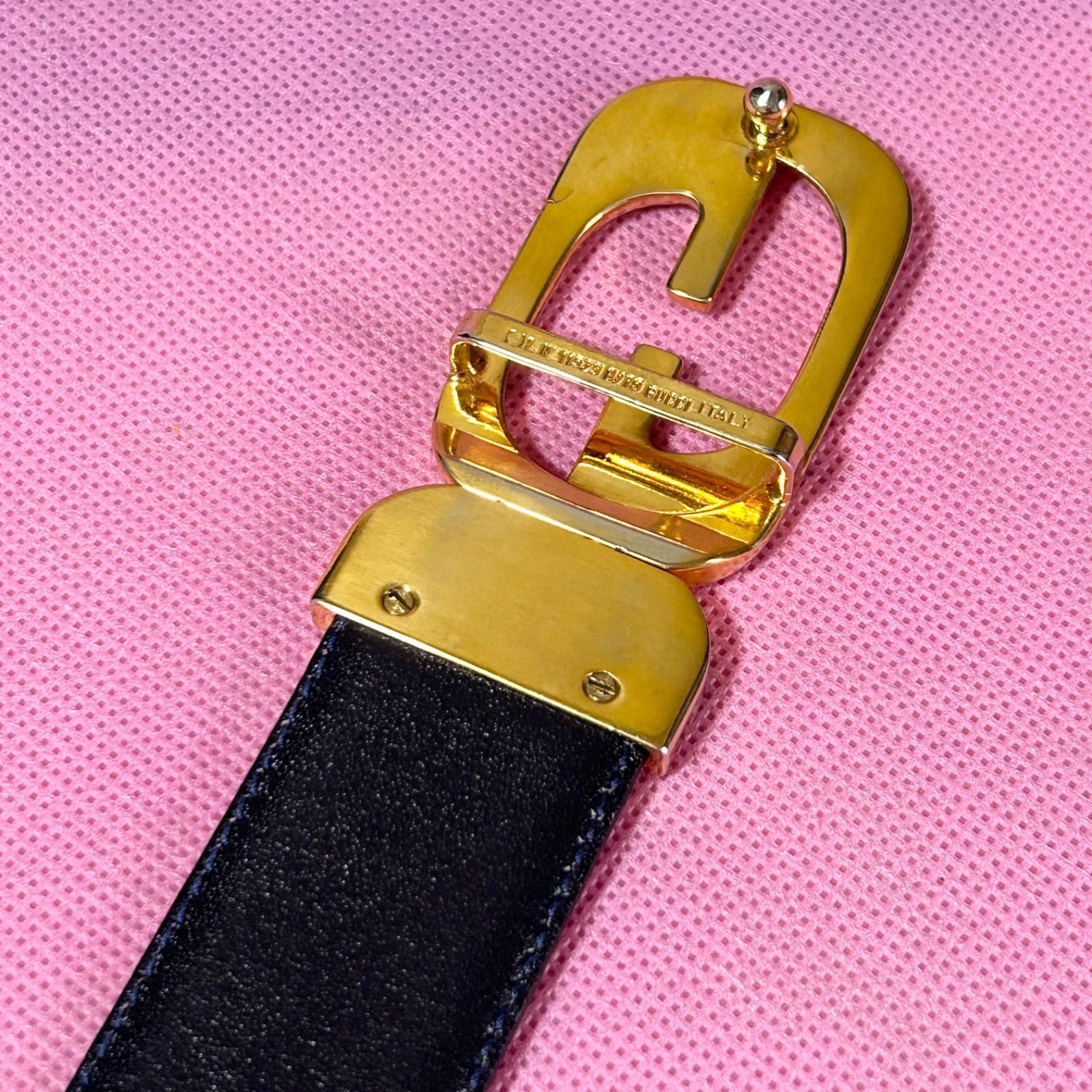 美品】GUCCI グッチ レザーベルト インターロッキング ゴールド