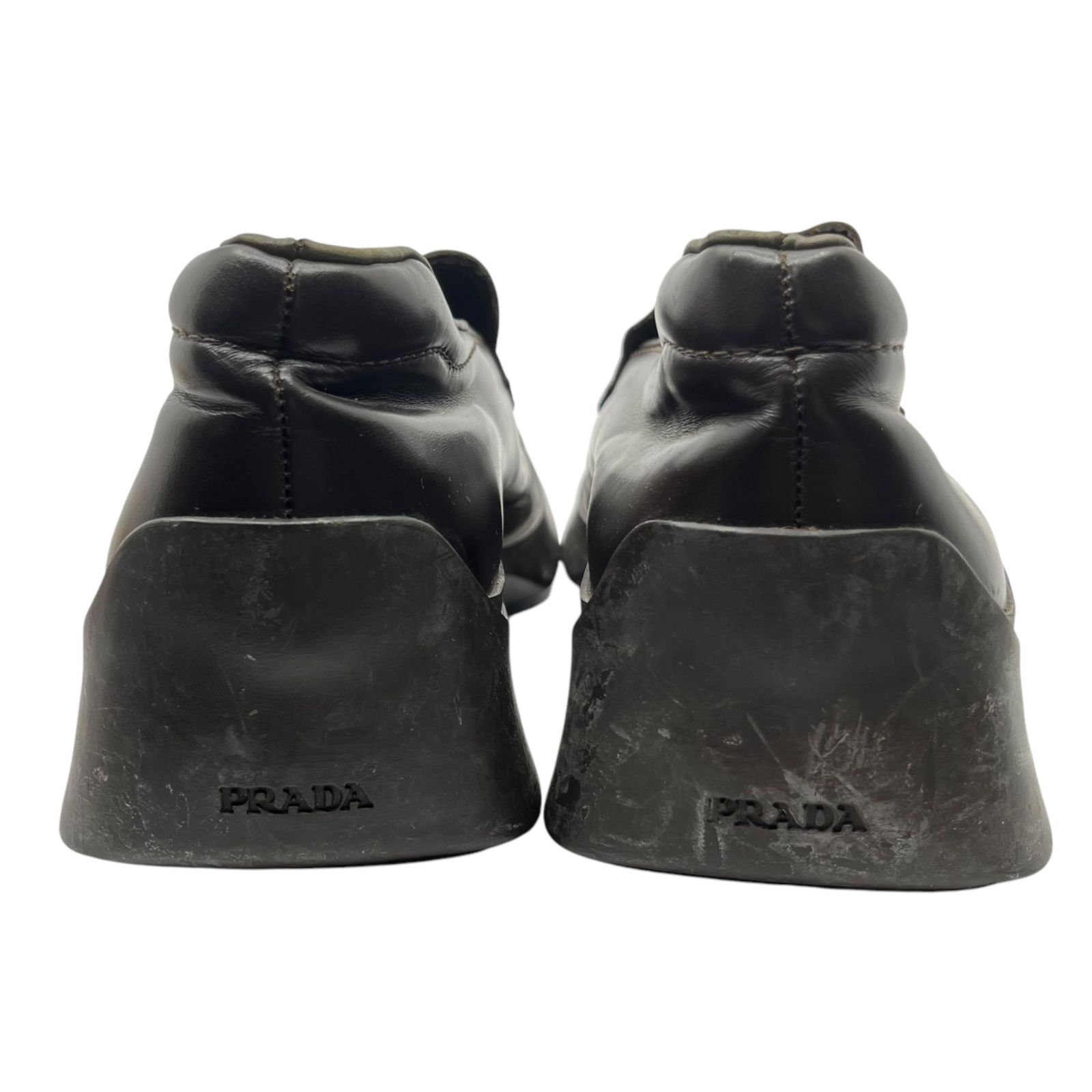 prada スクエアトゥローファー　27 PRADA】 ロゴ レザー ローファー スクエアトゥ 送料込 (PRADA