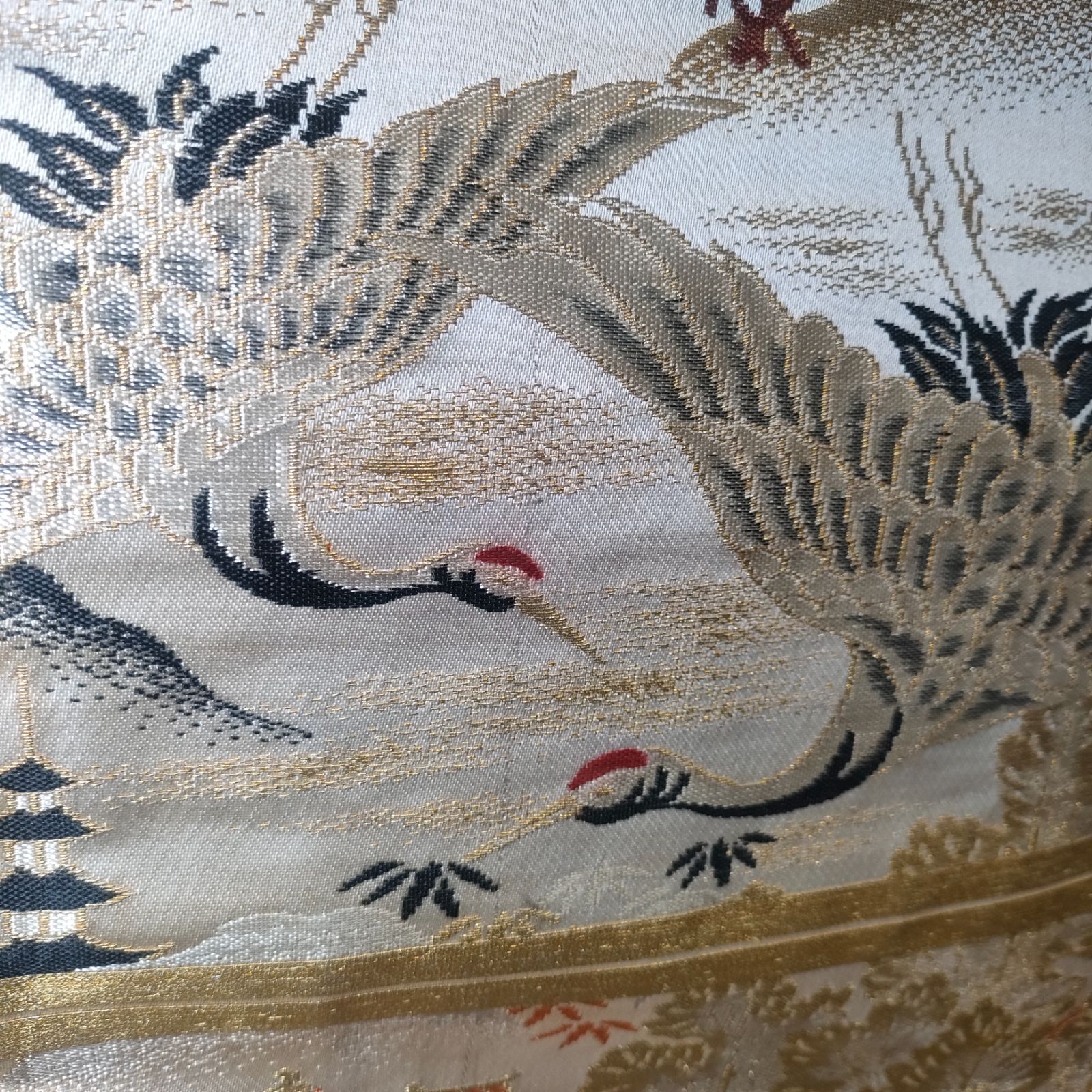 アンティーク　丸帯　着物　リバーシブル　昭和　レトロ　リメイク レア・骨董】両面 着物 帯 鶴 松 丸帯 アンティーク