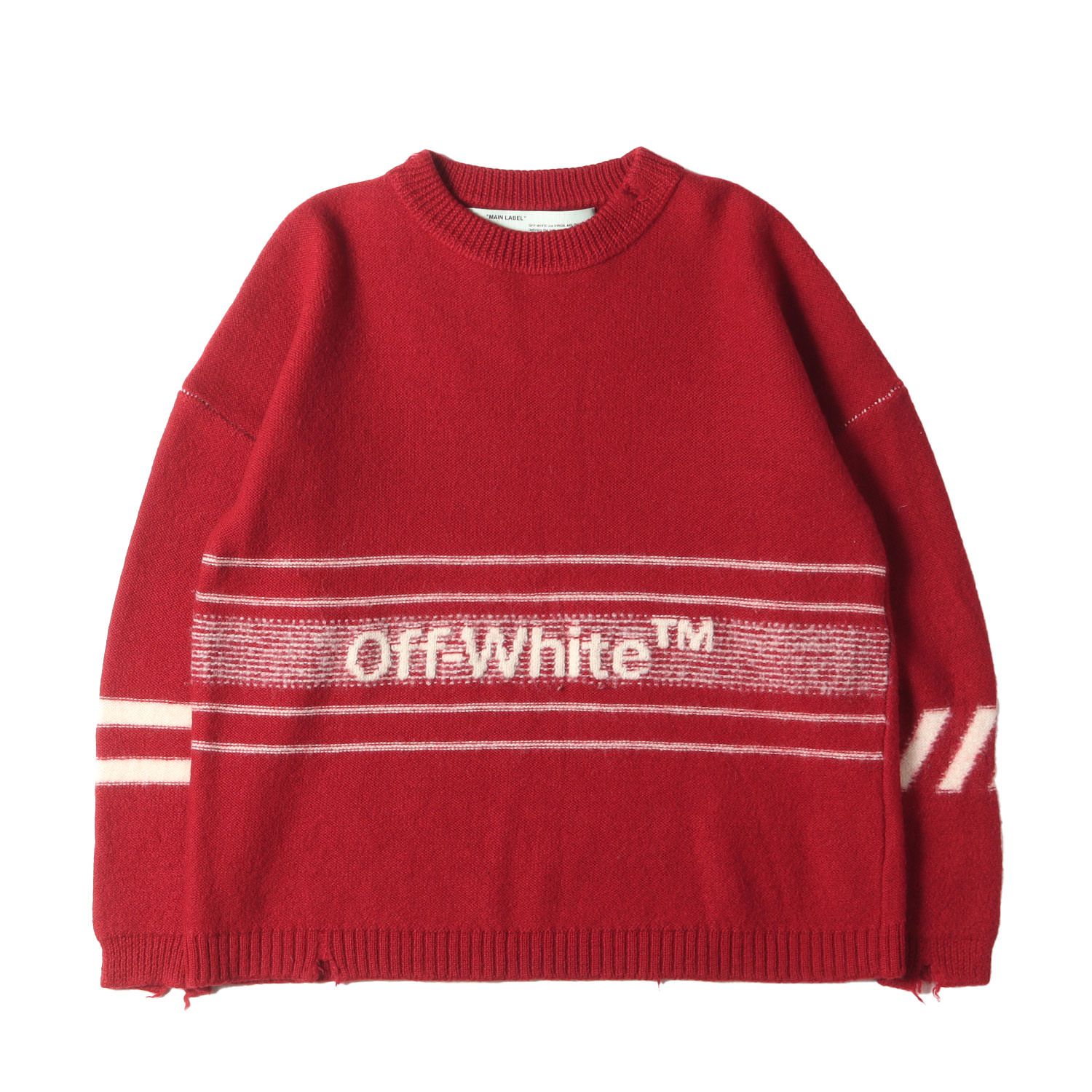 OFF-WHITE オフホワイト ニット サイズ:M ダメージ加工 オーバーサイズ 