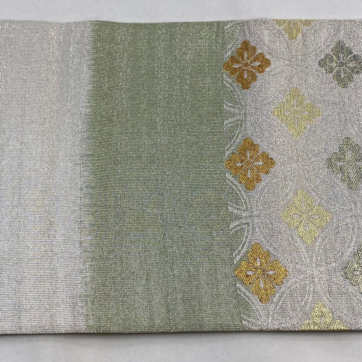 帯3563 ○桝屋高尾 ねん金綴錦 名物七宝花菱 高級 正絹 六通 袋帯