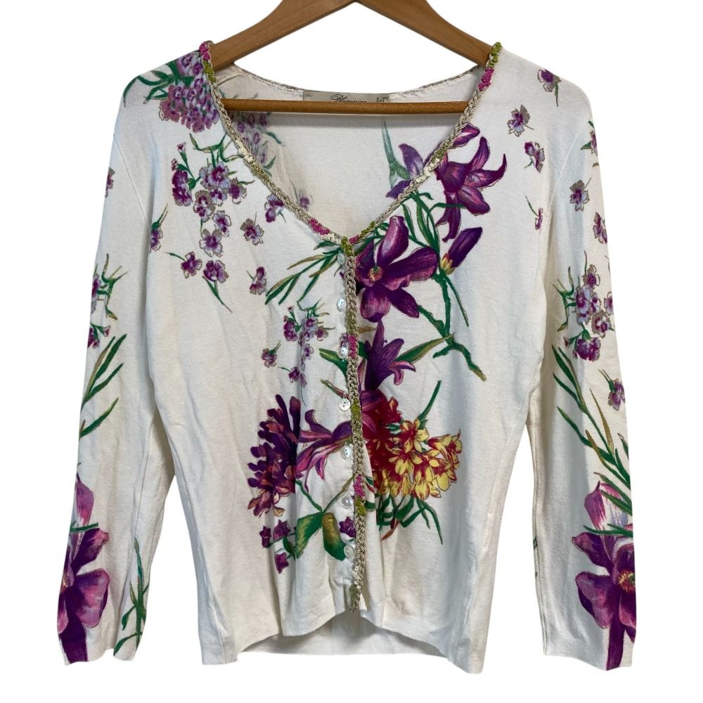 美品 Blumarine ブルマリン 花柄 ストレッチ ニットカーディガン サイズ40 ホワイト レディース 古着 中古 美品 Blumarine ブルマリン 花柄 ストレッチ ニットカーディガン
