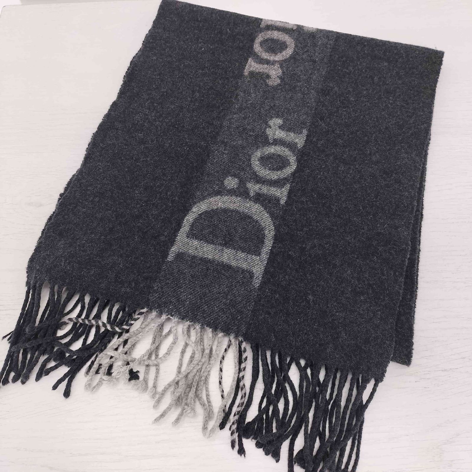 ディオールカシミヤ混メリノウールマフラーフリンジショール