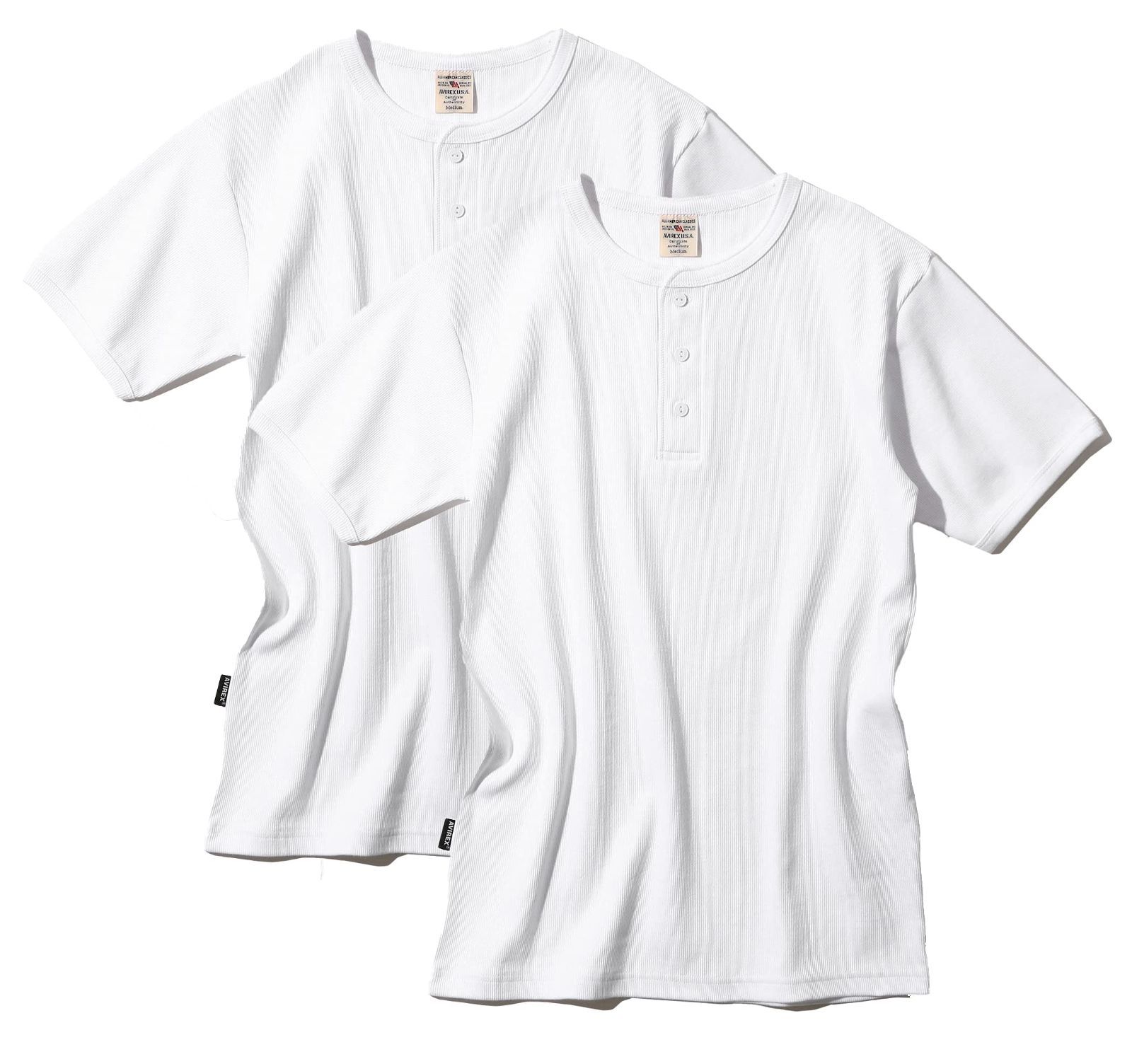 Size M_Color 001 WHITE-WHITE アヴィレックス 抗菌 防臭 デイリー ヘンリーネックTシャツ半袖 2枚組 DAILY RIB HENRYNECK TEE 2PAC 6113497 メンズ