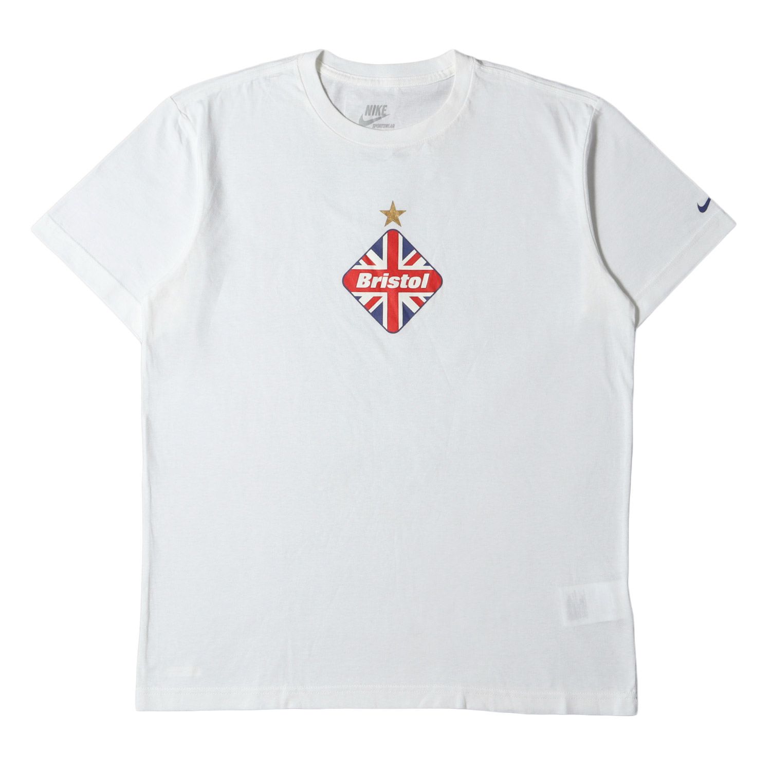 美品 F.C.Real Bristol エフシーレアルブリストル Tシャツ サイズ:L NIKE ユニオンジャック エンブレムロゴ クルーネック Tシャツ ホワイト 白 トップス カットソー 半袖 コラボ【メンズ】