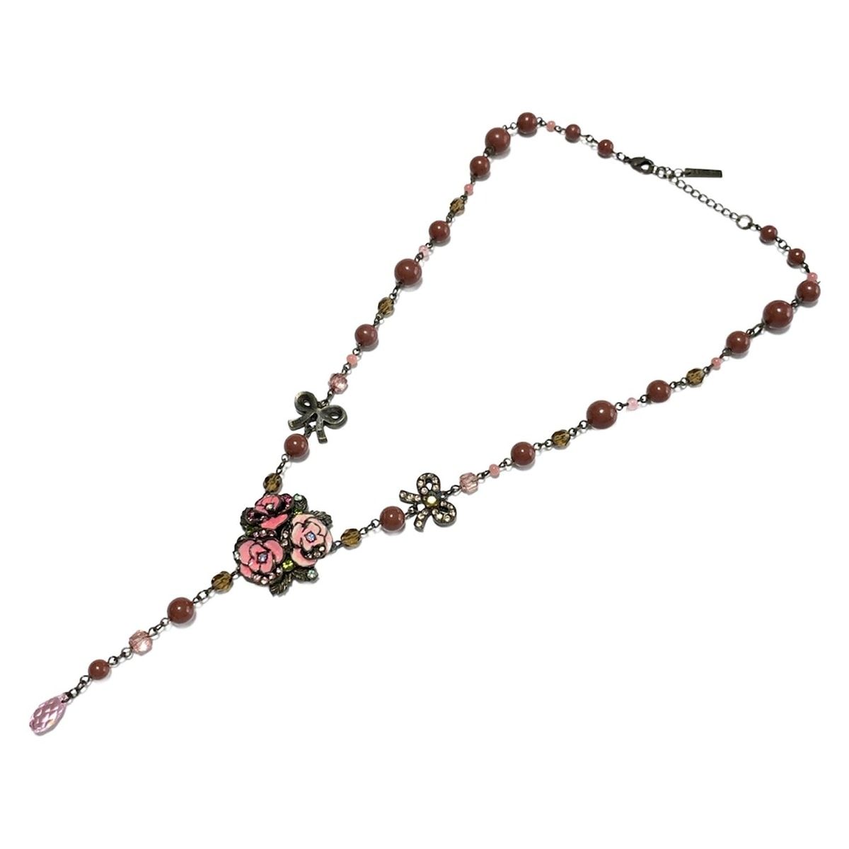ANNA SUI アナスイ ネックレス - ダークブラウン×ピンク×マルチ フラワー 花 リボン
