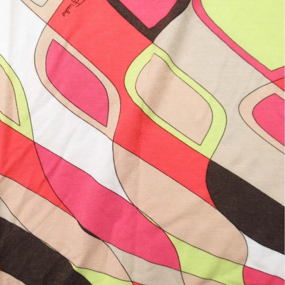 EMILIO PUCCI - 美品 EMILIO PUCCI エミリオプッチ 総柄 ストレッチ Tシャツ Uネック 五分袖 半袖 プルオーバー カットソー S マルチカラー レディース 古着 中古 USED 美品 EMILIO PUCCI エミリオプッチ 総柄 ストレッチ Tシャツ U