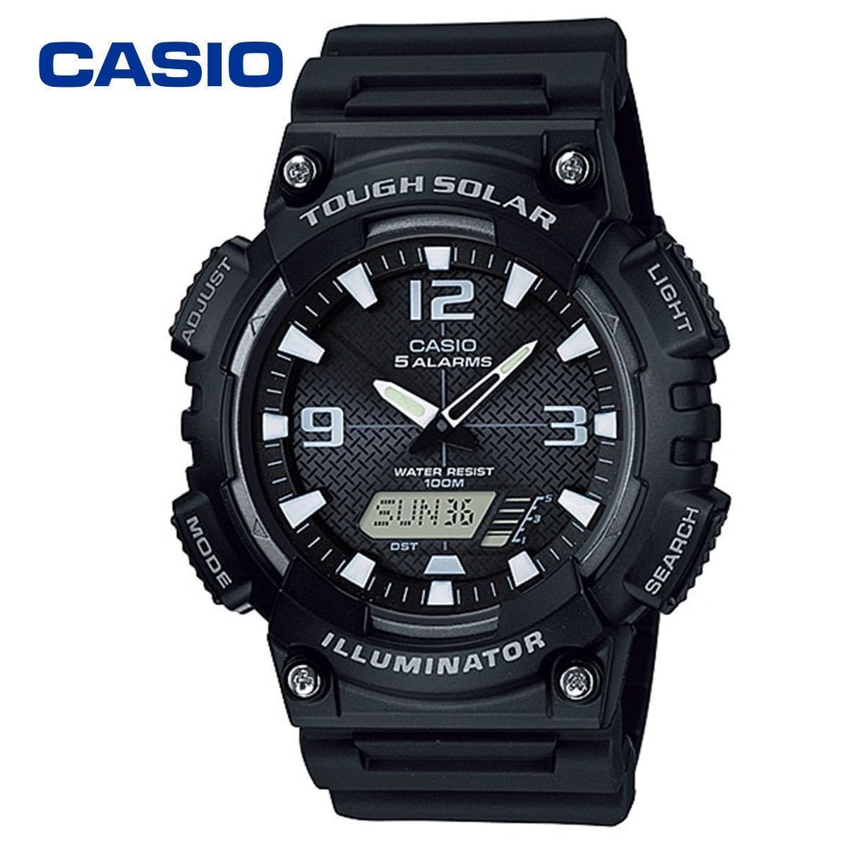 CASIO AQS810W-1A ブラック ホワイト カシオ ソーラー アナログ＆デジタル スポーツ 100M防水 高性能 高機能 多機能 腕時計 メンズ 小学生 キッズ レディース 男性 女性 子供 アナデジ タフソーラー 軽量 ストップウォッチ 防水