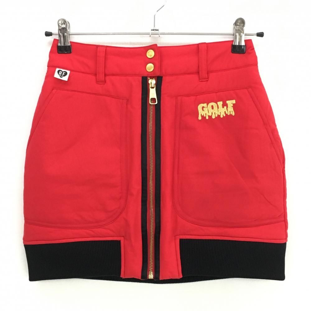 超 マークアンドロナ 中綿スカート レッド×黒 裾リブ センタージップ レディース 36 S ゴルフウェア MARK＆LONA