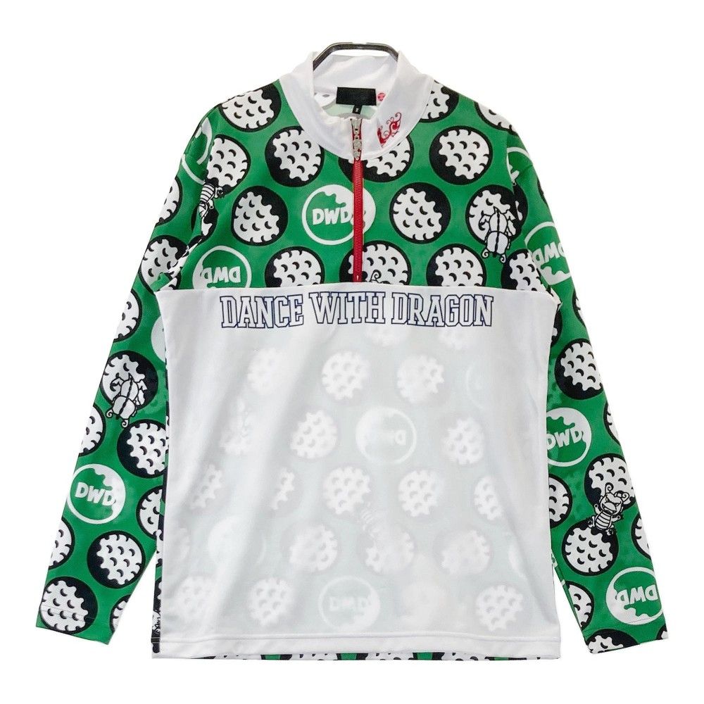 サイズ：2 DANCE WITH DRAGON ダンスウィズドラゴン  ハーフジップ 長袖Tシャツ ドラゴン チビドラ総柄 グリーン系 [240101442938] ゴルフウェア メンズ ストスト サイズ：2 DANCE WITH DRAGON ダンスウィズドラゴン ハーフ