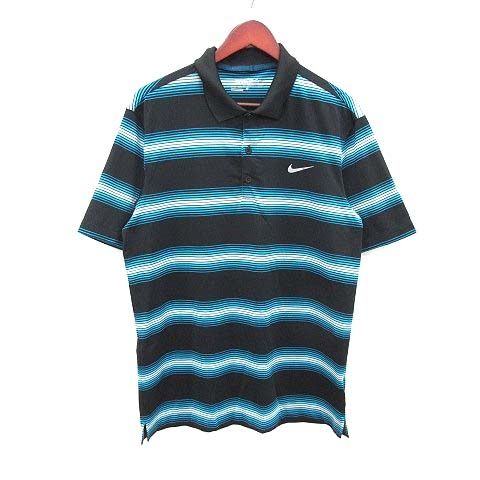 ナイキゴルフ NIKE GOLF ゴルフウェア DRI-FIT ポロシャツ 半袖 ボーダー ロゴプリント L 青 ブルー 黒 ブラック /CT -  メルカリ