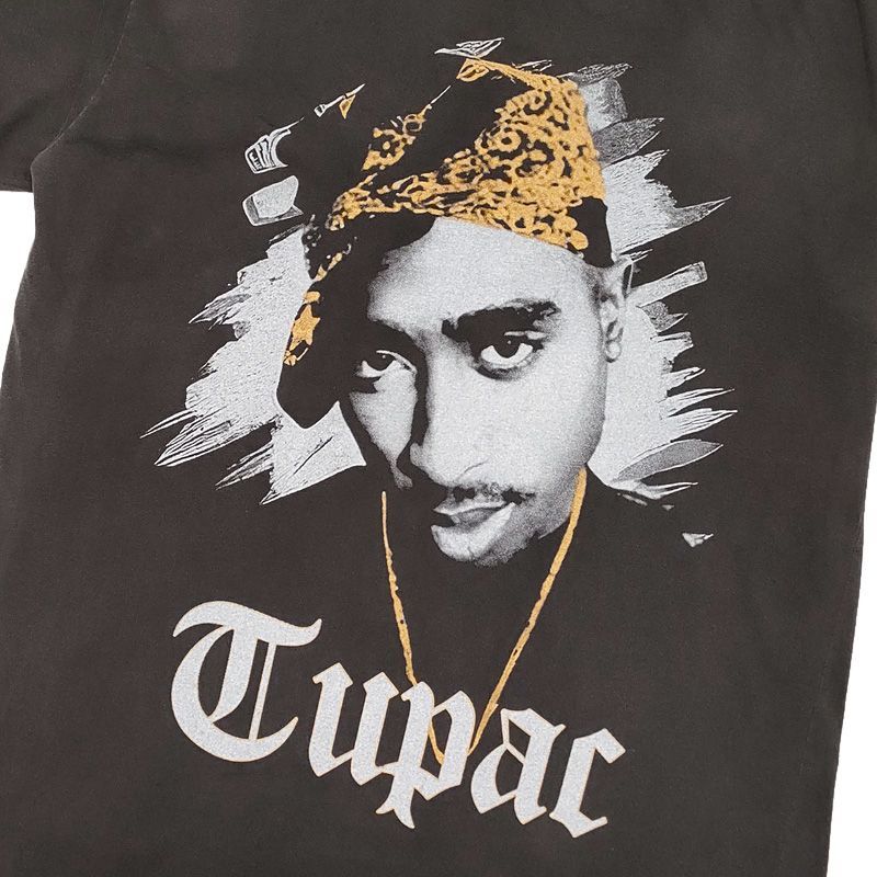 トゥーパック Tシャツ 半袖 2PAC チャコールグレー フェード サイズ：メンズ L , XL TUPAC アーティスト ラップ ヒップホップ  大きいサイズ 【新品】 - Tシャツ