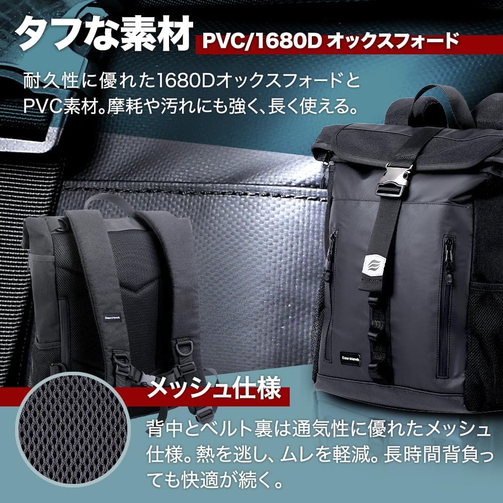 バッグ バッグパック 防水 ドリンクホルダー ツーリング リュック 18L 防水ファスナー バイク 背中ポケット 傘 DAWNHAWK 収納