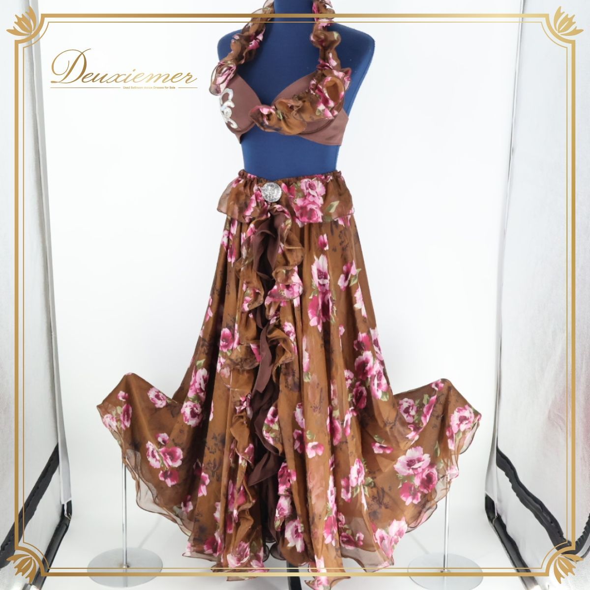 ベリーダンス用 オリエンタル衣装】ブラウン ラメ 茶色 ピンク