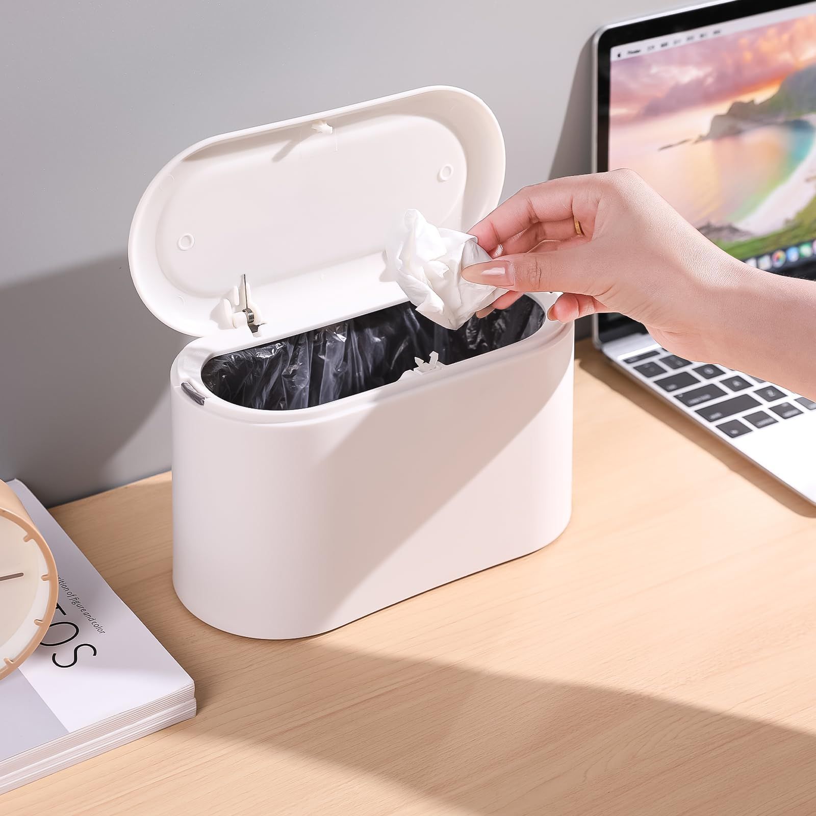 シンプル おしゃれ スリム 北欧 ミニ 洗面所 卓上ゴミ箱 リビング 小さい ダストボックス インテリア ふた付き 卓上用 ゴミ箱 グリーン Etravel