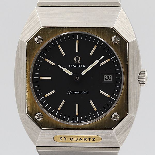 希少オメガ シーマスター マリーナ スクエア デイト QZ 黒文字盤